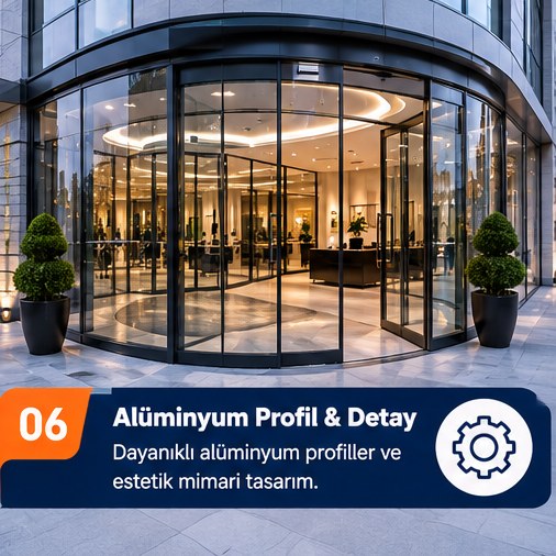 Alüminyum profilli otomatik cam kapı