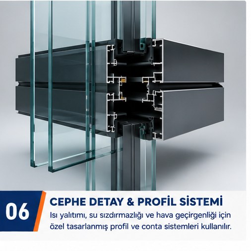 Alüminyum cephe profil ve cam detayı