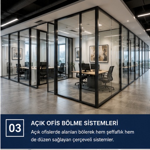 Çerçeveli cam açık ofis bölme sistemi