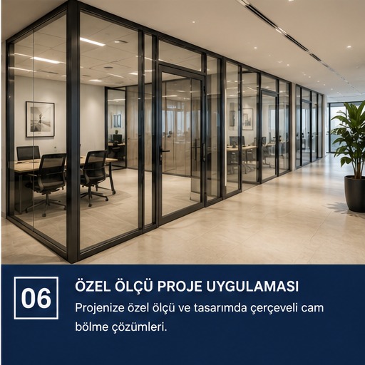 Özel ölçü çerçeveli cam bölme sistemi