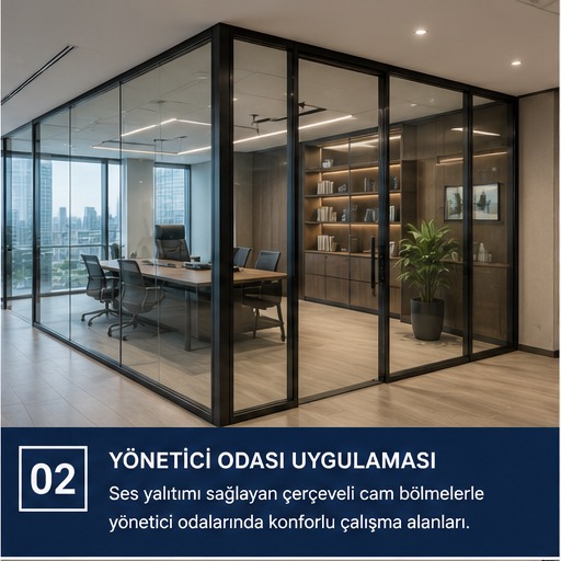 Çerçeveli cam bölme yönetici odası