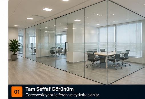 Çerçevesiz cam bölme sistemi