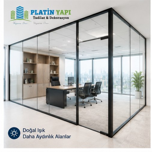 Çift cam ofis bölme doğal ışık