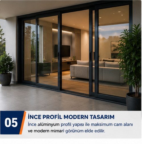 İnce profil sürgülü alüminyum kapı