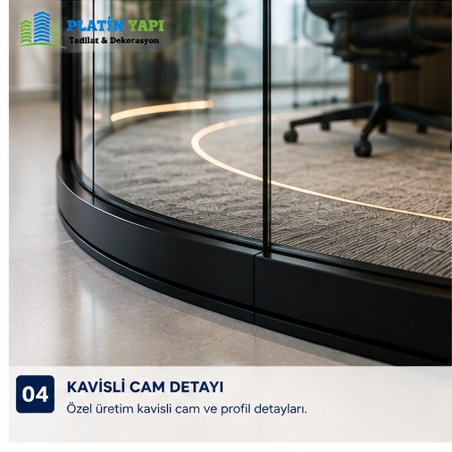 Kavisli cam ve profil detayı