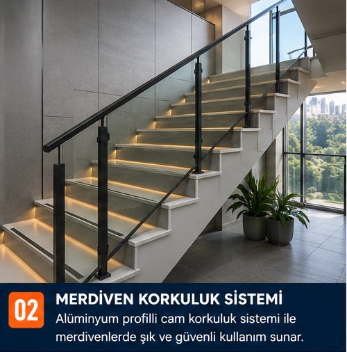 Merdiven alüminyum cam korkuluk