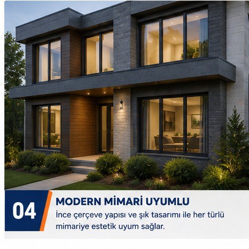 Modern mimariye uyumlu alüminyum pencere