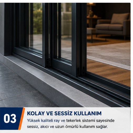 Sessiz raylı sürgülü alüminyum kapı