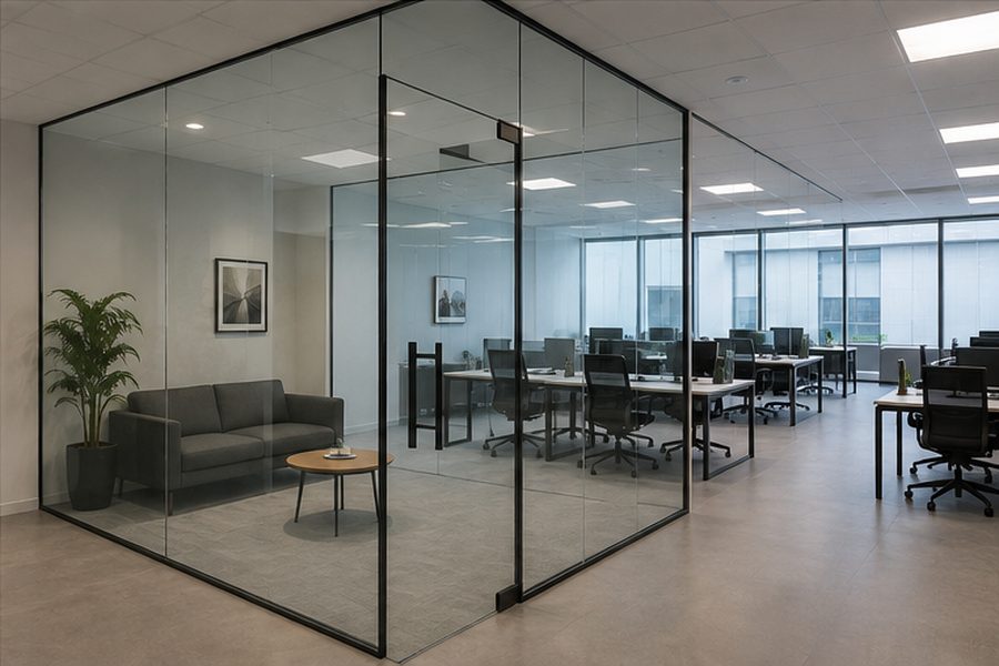 Tek cam bölme modern ofis uygulaması