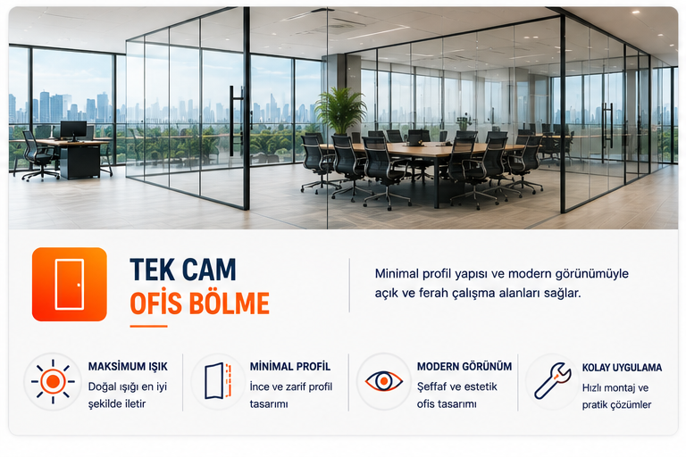 Tek Cam Ofis Bölme Sistemleri - Platin Yapı